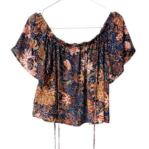 Madewell 100% Silk Cropped Western Glam Country Rustic Boho Rodeo Floral Top S
